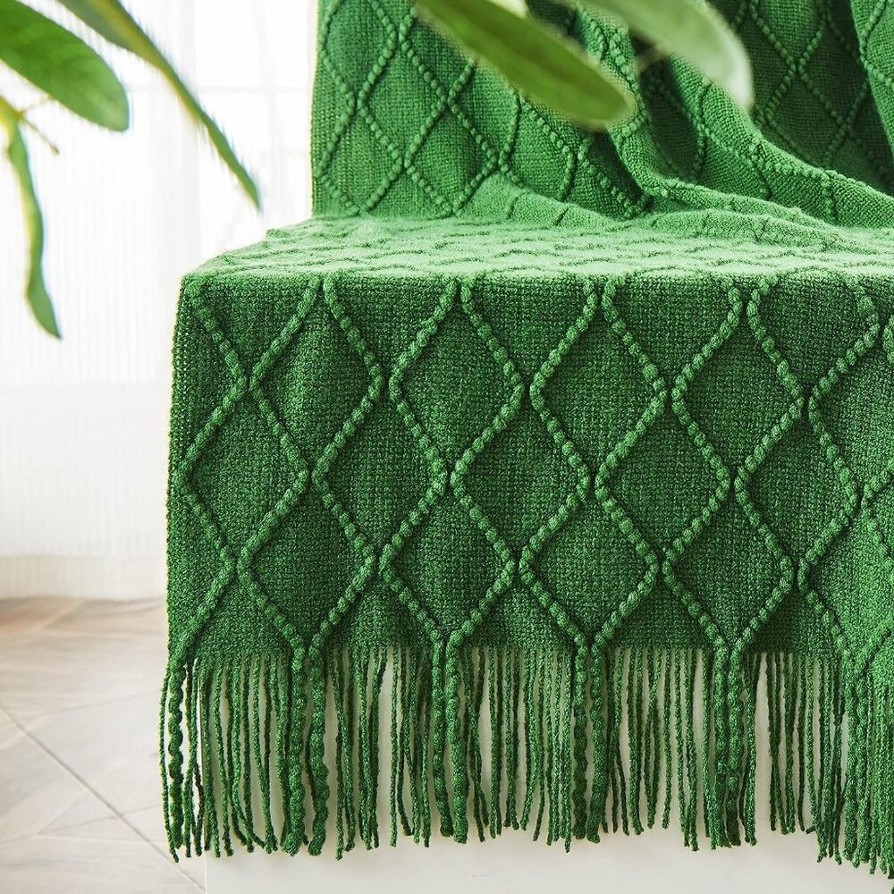 Green Knitted Throw Blanket for Couch and Bed, St. Patrick’s Day Lucky Spring Gi